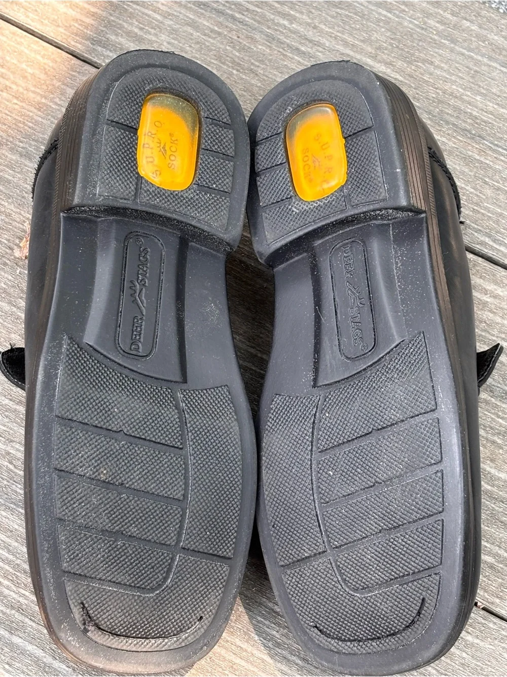 Deer Stags Boys Black Leather Slip-On Moc Toe Dress Shoes- size 3